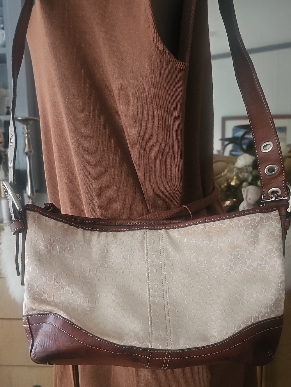 Coach Classic Two-Tone Shoulder Bag in Cream and Brown